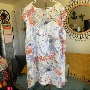 Lungo L'arno Shift Dress Tropical Floral Print Cap Sleeve Plus Size 3X